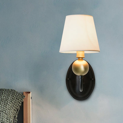 Vivolux | Tapered Fabric Wand Sconces Licht Landelijk 1/2-Bulb Slaapkamer Wandmontage Verlichting in Wit/Beige met Gebogen Arm