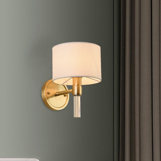 Vivolux | 1 Kopf Wandmontierte Lampe Rustikaler Trommel Schirm Stoff Wandleuchte in Messing für Wohnzimmer