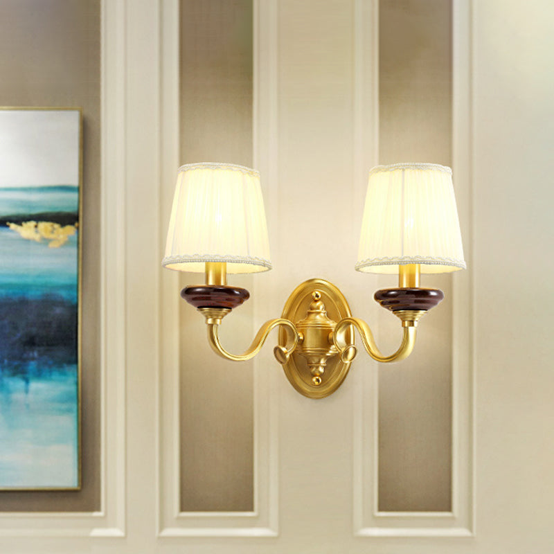 Vivolux | 1/2-Birnen Stoff Wandmontierte Lampe Traditionelle Messing-Finish Verjüngte Wandlicht Wandleuchte für Esszimmer