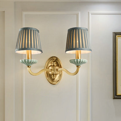 Vivolux | Stoff Messing Wandlamp Fixture Gefaltener Lampenschirm 1/2-Licht Land Wandlaterne für Esszimmer