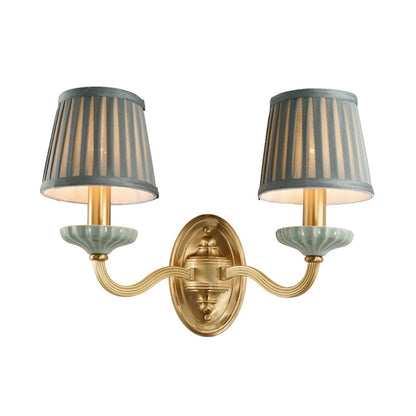 Vivolux | Stoff Messing Wandlamp Fixture Gefaltener Lampenschirm 1/2-Licht Land Wandlaterne für Esszimmer