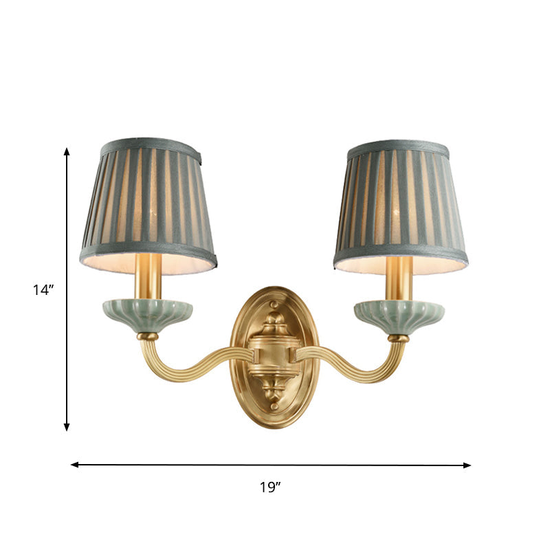 Vivolux | Stoff Messing Wandlamp Fixture Gefaltener Lampenschirm 1/2-Licht Land Wandlaterne für Esszimmer