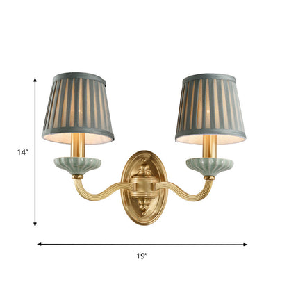 Vivolux | Stoff Messing Wandlamp Fixture Gefaltener Lampenschirm 1/2-Licht Land Wandlaterne für Esszimmer