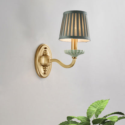 Vivolux | Stoff Messing Wandlamp Fixture Gefaltener Lampenschirm 1/2-Licht Land Wandlaterne für Esszimmer