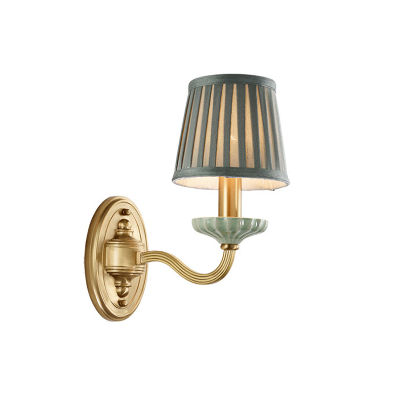 Vivolux | Stoff Messing Wandlamp Fixture Gefaltener Lampenschirm 1/2-Licht Land Wandlaterne für Esszimmer