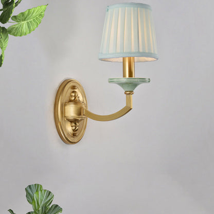 Vivolux | Rustieke Geplooide Drum Wandmontage Licht Platteland 1/2-Kop Woonkamer Wandlamp in Messing