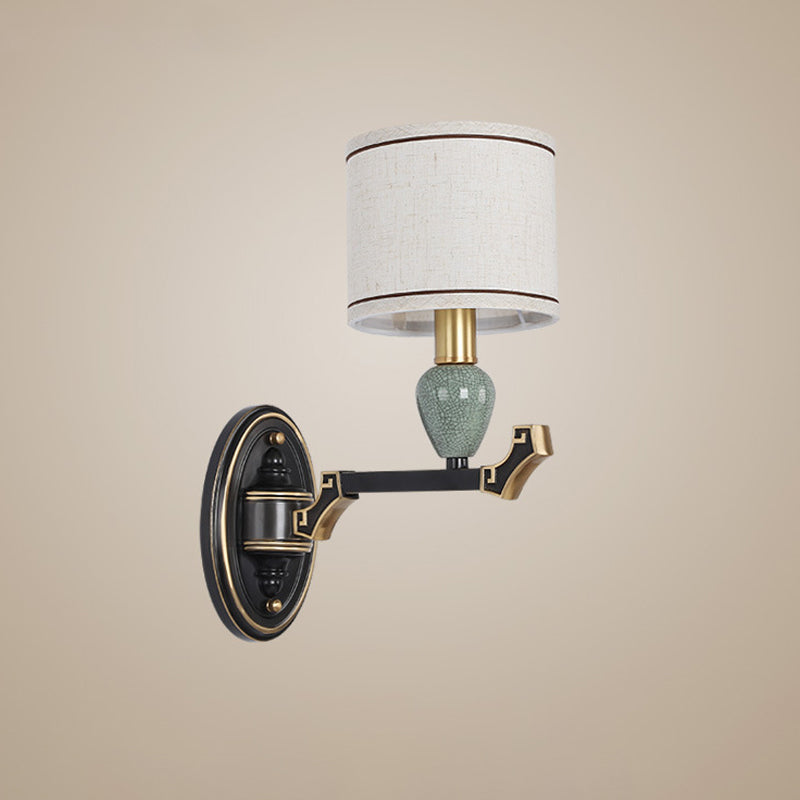 Vivolux | 1/2-Birne Wandmontierte Lampe Traditionelle Trommel Stoff Wand Sconces Beleuchtung in Schwarz für Schlafzimmer