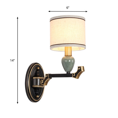 Vivolux | 1/2-Birne Wandmontierte Lampe Traditionelle Trommel Stoff Wand Sconces Beleuchtung in Schwarz für Schlafzimmer