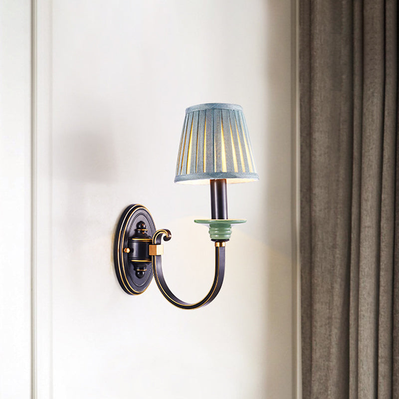 Vivolux | Schwarzer gefalteter Lampenschirm Wandleuchte Landhausstoff 1/2-Licht Schlafzimmer Wandleuchte mit gedrehtem Arm