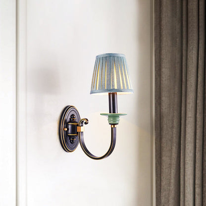 Vivolux | Schwarzer gefalteter Lampenschirm Wandleuchte Landhausstoff 1/2-Licht Schlafzimmer Wandleuchte mit gedrehtem Arm