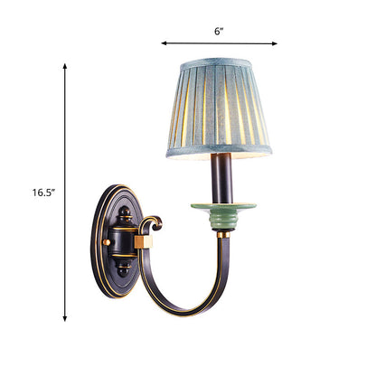 Vivolux | Schwarzer gefalteter Lampenschirm Wandleuchte Landhausstoff 1/2-Licht Schlafzimmer Wandleuchte mit gedrehtem Arm