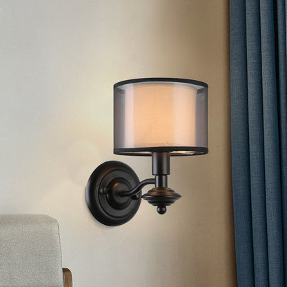 Vivolux | 1 Glühbirne Stoff Wandbeleuchtung Ideen Retro Schwarz Doppel Trommel Schirm Flur Wandleuchte Leuchte