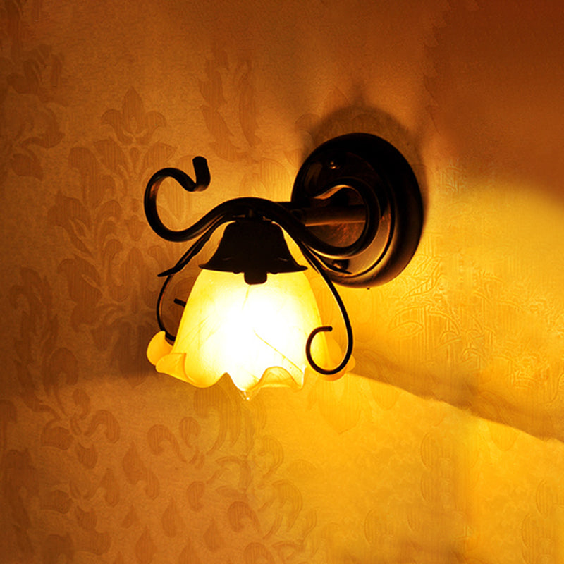 Vivolux | Einfache florale Mini-Wandlampe Pastoral Tan Glas Wandmontage Lichtarmatur mit geschwungener Arm in Rotbraun