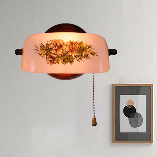 Vivolux | 1 Kopf Blumenmuster Schattierte Wandlampe Amerikanischer Garten Weiße Glas Wandleuchte mit Zugkette