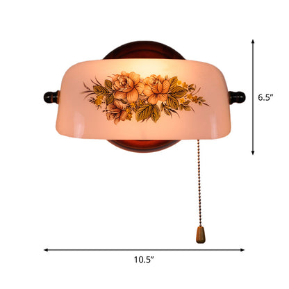Vivolux | 1 Kopf Blumenmuster Schattierte Wandlampe Amerikanischer Garten Weiße Glas Wandleuchte mit Zugkette