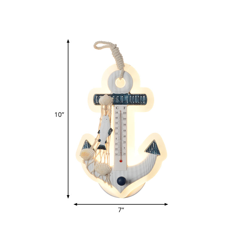 Vivolux | Ankerförmige Wandleuchte Mediterranes Holz LED Blau-Weiß Wandmontierte Lampe