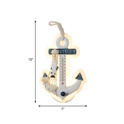 Vivolux | Ankerförmige Wandleuchte Mediterranes Holz LED Blau-Weiß Wandmontierte Lampe