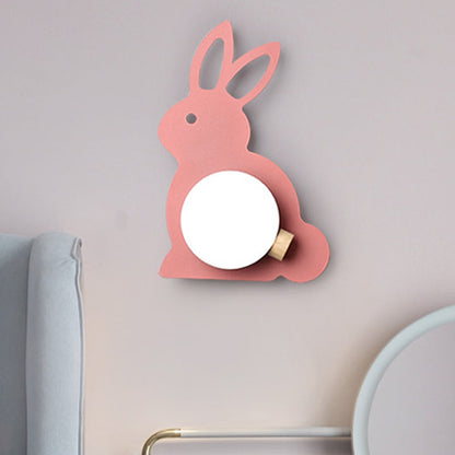 Vivolux | Rabbit Flush Mount Wandlamp Cartoon Iron 1 Lamp Pink/Blau Wandmontage Licht mit Ball Lampenschirm