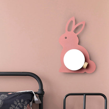 Vivolux | Rabbit Flush Mount Wandlamp Cartoon Iron 1 Lamp Pink/Blau Wandmontage Licht mit Ball Lampenschirm