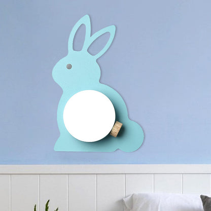 Vivolux | Rabbit Flush Mount Wandlamp Cartoon Iron 1 Lamp Pink/Blau Wandmontage Licht mit Ball Lampenschirm