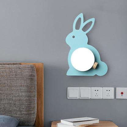 Vivolux | Rabbit Flush Mount Wandlamp Cartoon Iron 1 Lamp Pink/Blau Wandmontage Licht mit Ball Lampenschirm