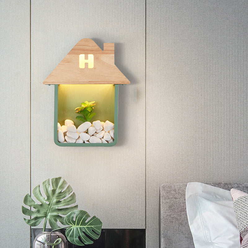 Vivolux | Cabin Bedside Flush Mount Nordic Wooden LED Wandlamp met Opberplank in Grijs/Wit/Groen