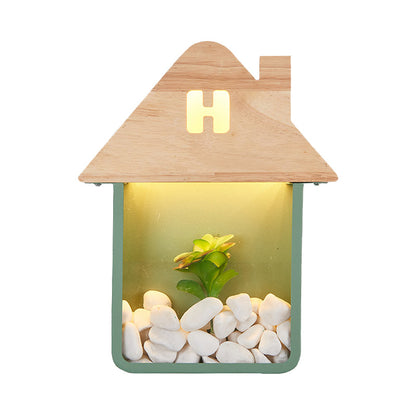 Vivolux | Cabin Bedside Flush Mount Nordic Wooden LED Wandlamp met Opberplank in Grijs/Wit/Groen