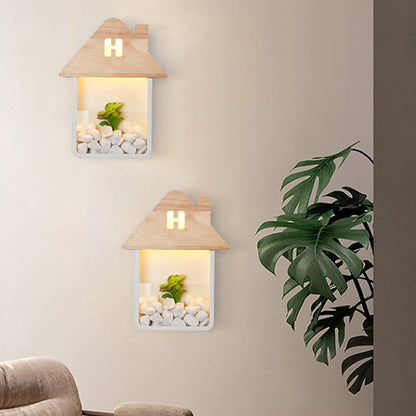 Vivolux | Cabin Bedside Flush Mount Nordic Wooden LED Wandlamp met Opberplank in Grijs/Wit/Groen