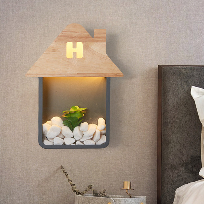 Vivolux | Cabin Bedside Flush Mount Nordic Wooden LED Wandlamp met Opberplank in Grijs/Wit/Groen