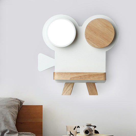 Vivolux | Schießkamera Wandlampe Nordic Eisen Grau/Weiß-Holz LED Flush Wand Sconce mit Regal-Funktion