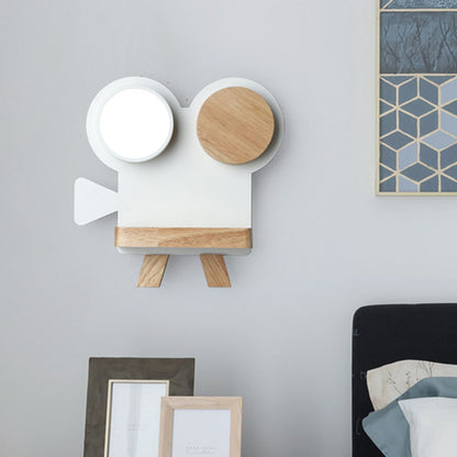Vivolux | Schießkamera Wandlampe Nordic Eisen Grau/Weiß-Holz LED Flush Wand Sconce mit Regal-Funktion