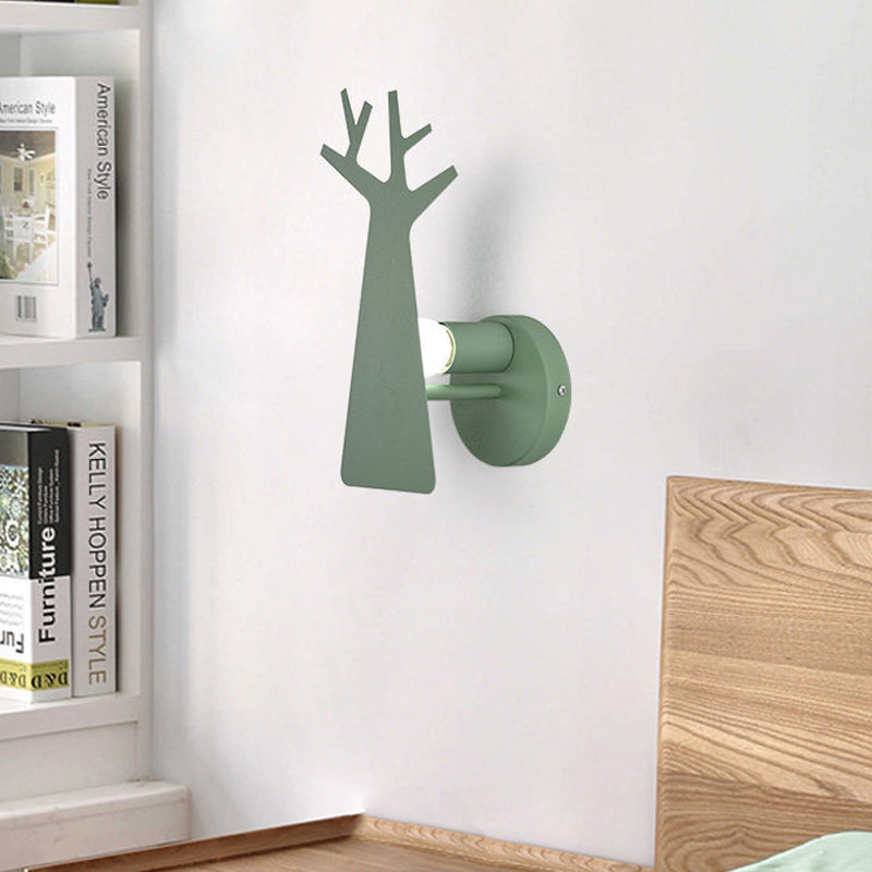 Vivolux | Nordic Tree Silhouette Iron Wandlamp 1 Hoofds als Verlichting Fixture in Groen/Wit/Grijs voor Slaapkamer