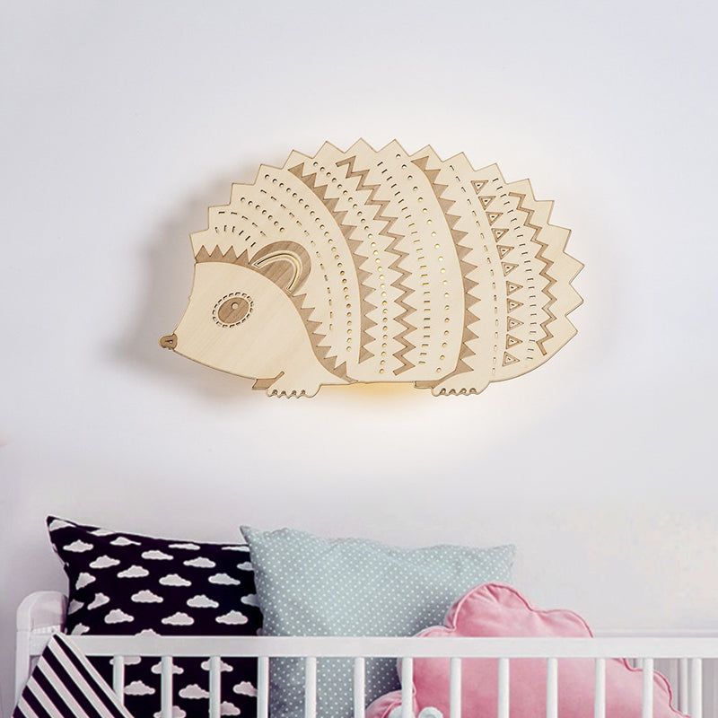 Vivolux | Houten Egel Flush Mount Wandlamp Kinderen Beige LED Wandverlichting Armatuur voor Bed, Links/Rrechts