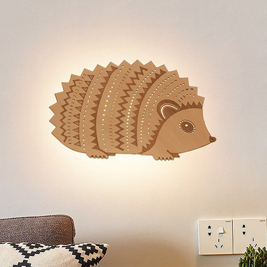 Vivolux | Houten Egel Flush Mount Wandlamp Kinderen Beige LED Wandverlichting Armatuur voor Bed, Links/Rrechts