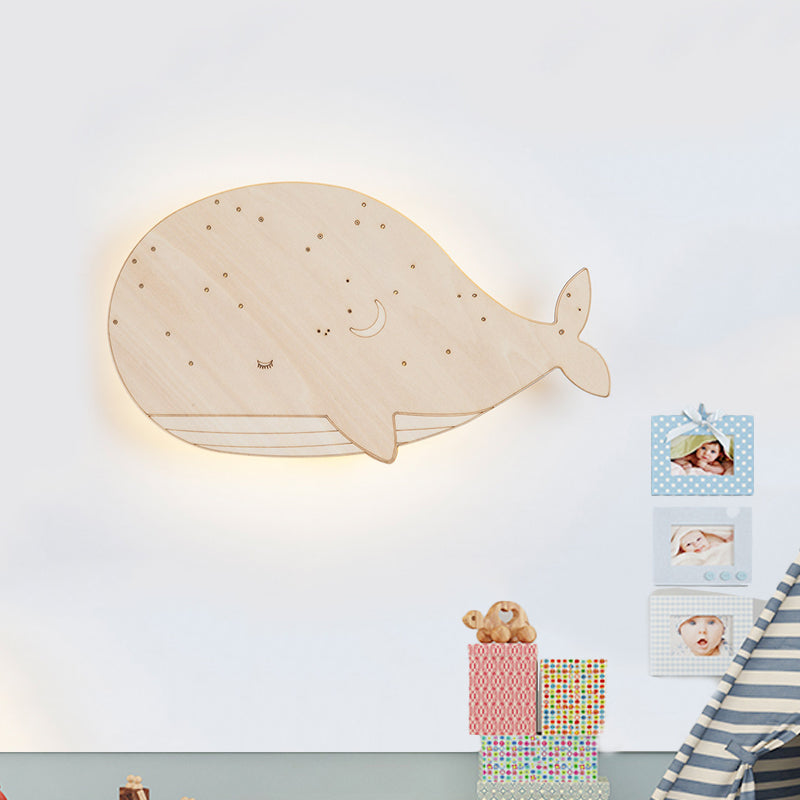 Vivolux | Beige Sluimerende Walvis Opbouw Cartoon Houten LED Wandlamp Fixture voor Kleuterschool, Links/Rechts