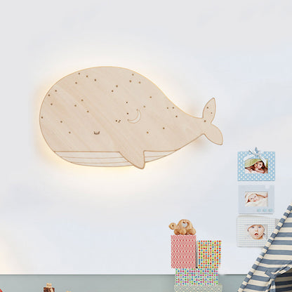 Vivolux | Beige Sluimerende Walvis Opbouw Cartoon Houten LED Wandlamp Fixture voor Kleuterschool, Links/Rechts