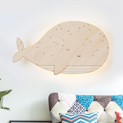 Vivolux | Beige Sluimerende Walvis Opbouw Cartoon Houten LED Wandlamp Fixture voor Kleuterschool, Links/Rechts