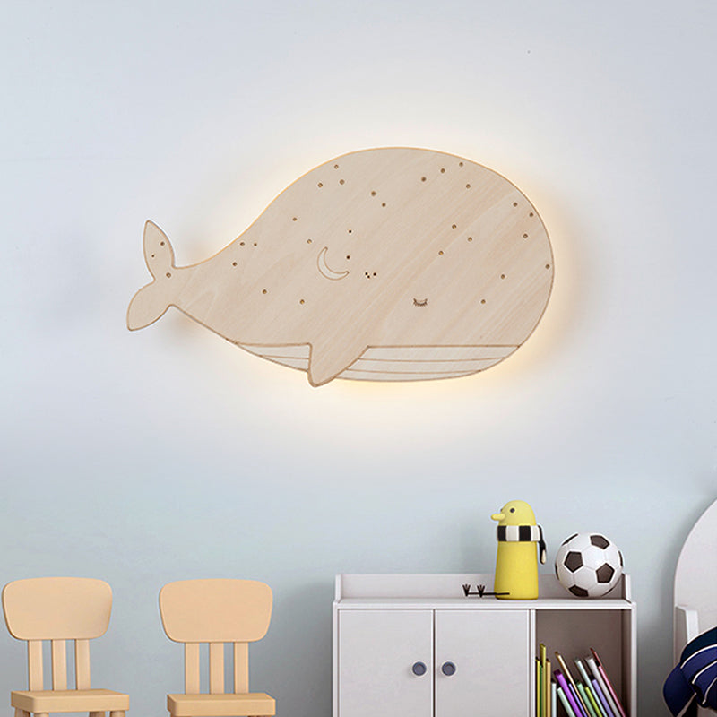 Vivolux | Beige Sluimerende Walvis Opbouw Cartoon Houten LED Wandlamp Fixture voor Kleuterschool, Links/Rechts