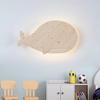 Vivolux | Beige Sluimerende Walvis Opbouw Cartoon Houten LED Wandlamp Fixture voor Kleuterschool, Links/Rechts