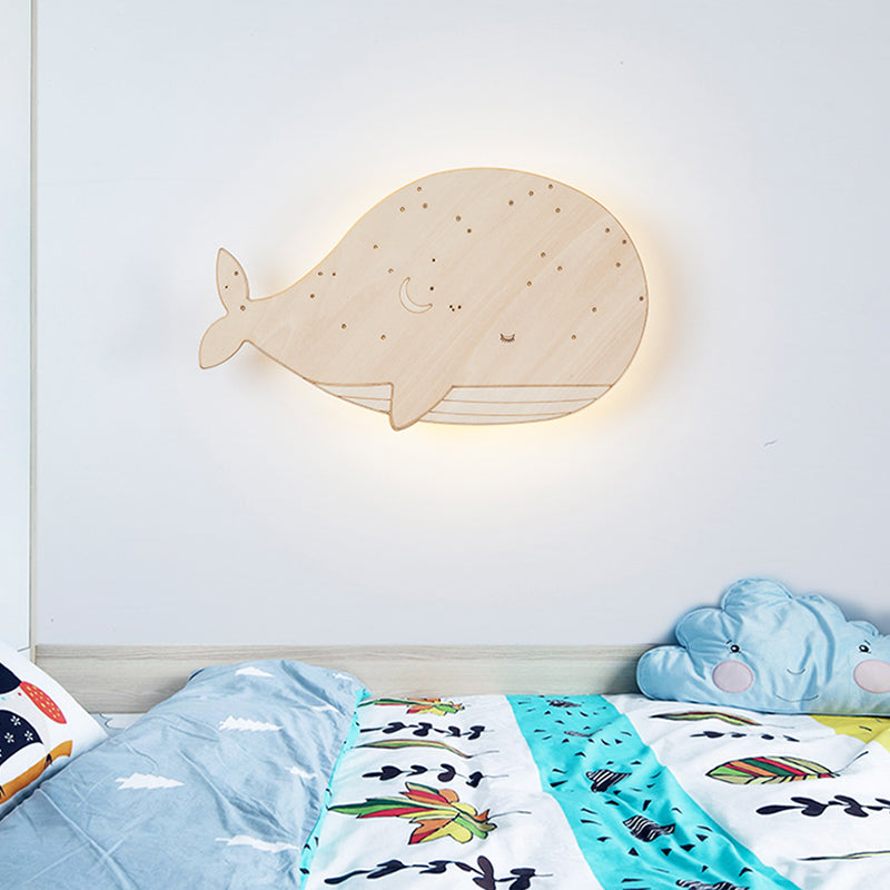 Vivolux | Beige Sluimerende Walvis Opbouw Cartoon Houten LED Wandlamp Fixture voor Kleuterschool, Links/Rechts