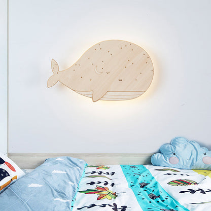 Vivolux | Beige Sluimerende Walvis Opbouw Cartoon Houten LED Wandlamp Fixture voor Kleuterschool, Links/Rechts
