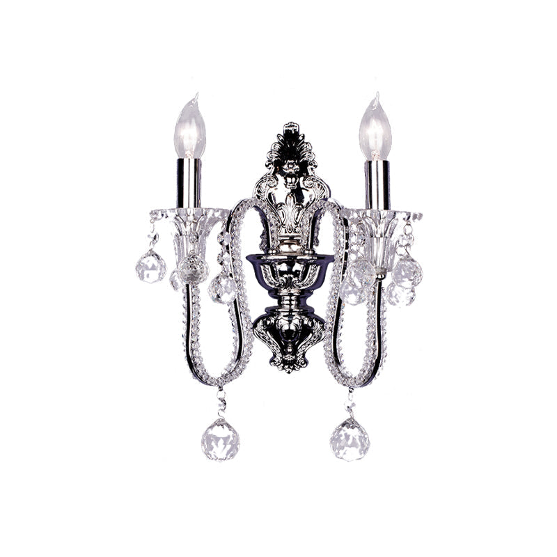 Vivolux | 1/2-Head Crystal Beaded Wall Lamp Platteland Zilver Conische Bedlamp Wandmontage Lichtarmatuur met Afbuigende Arm
