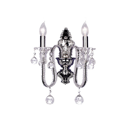 Vivolux | 1/2-Head Crystal Beaded Wall Lamp Platteland Zilver Conische Bedlamp Wandmontage Lichtarmatuur met Afbuigende Arm