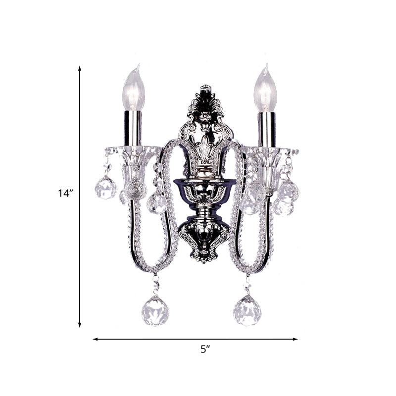 Vivolux | 1/2-Head Crystal Beaded Wall Lamp Platteland Zilver Conische Bedlamp Wandmontage Lichtarmatuur met Afbuigende Arm