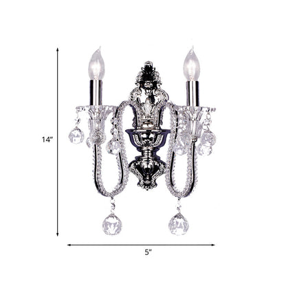 Vivolux | 1/2-Head Crystal Beaded Wall Lamp Platteland Zilver Conische Bedlamp Wandmontage Lichtarmatuur met Afbuigende Arm
