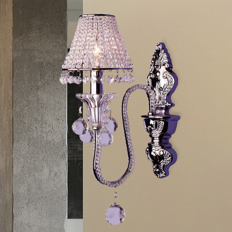 Vivolux | 1/2-Head Crystal Beaded Wall Lamp Platteland Zilver Conische Bedlamp Wandmontage Lichtarmatuur met Afbuigende Arm