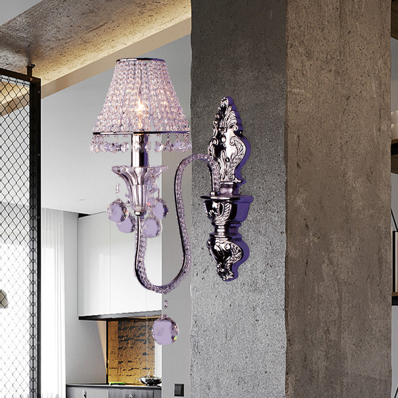 Vivolux | 1/2-Head Crystal Beaded Wall Lamp Platteland Zilver Conische Bedlamp Wandmontage Lichtarmatuur met Afbuigende Arm