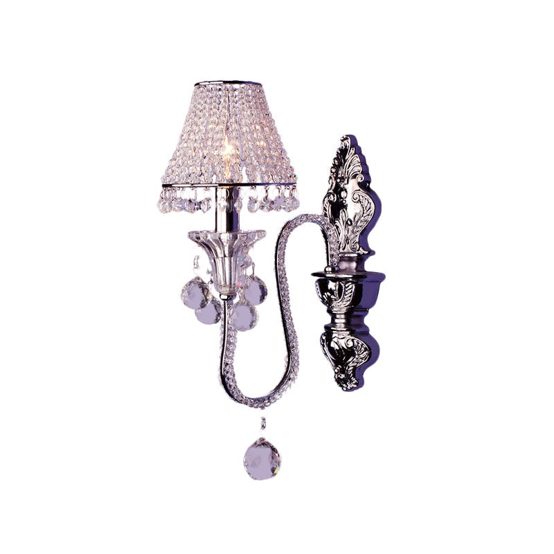 Vivolux | 1/2-Head Crystal Beaded Wall Lamp Platteland Zilver Conische Bedlamp Wandmontage Lichtarmatuur met Afbuigende Arm