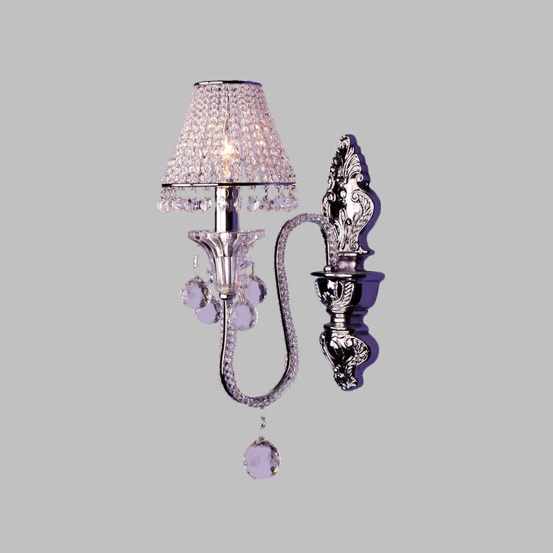 Vivolux | 1/2-Head Crystal Beaded Wall Lamp Platteland Zilver Conische Bedlamp Wandmontage Lichtarmatuur met Afbuigende Arm