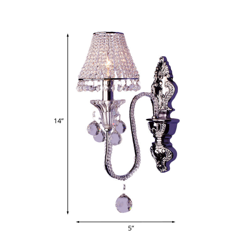 Vivolux | 1/2-Head Crystal Beaded Wall Lamp Platteland Zilver Conische Bedlamp Wandmontage Lichtarmatuur met Afbuigende Arm